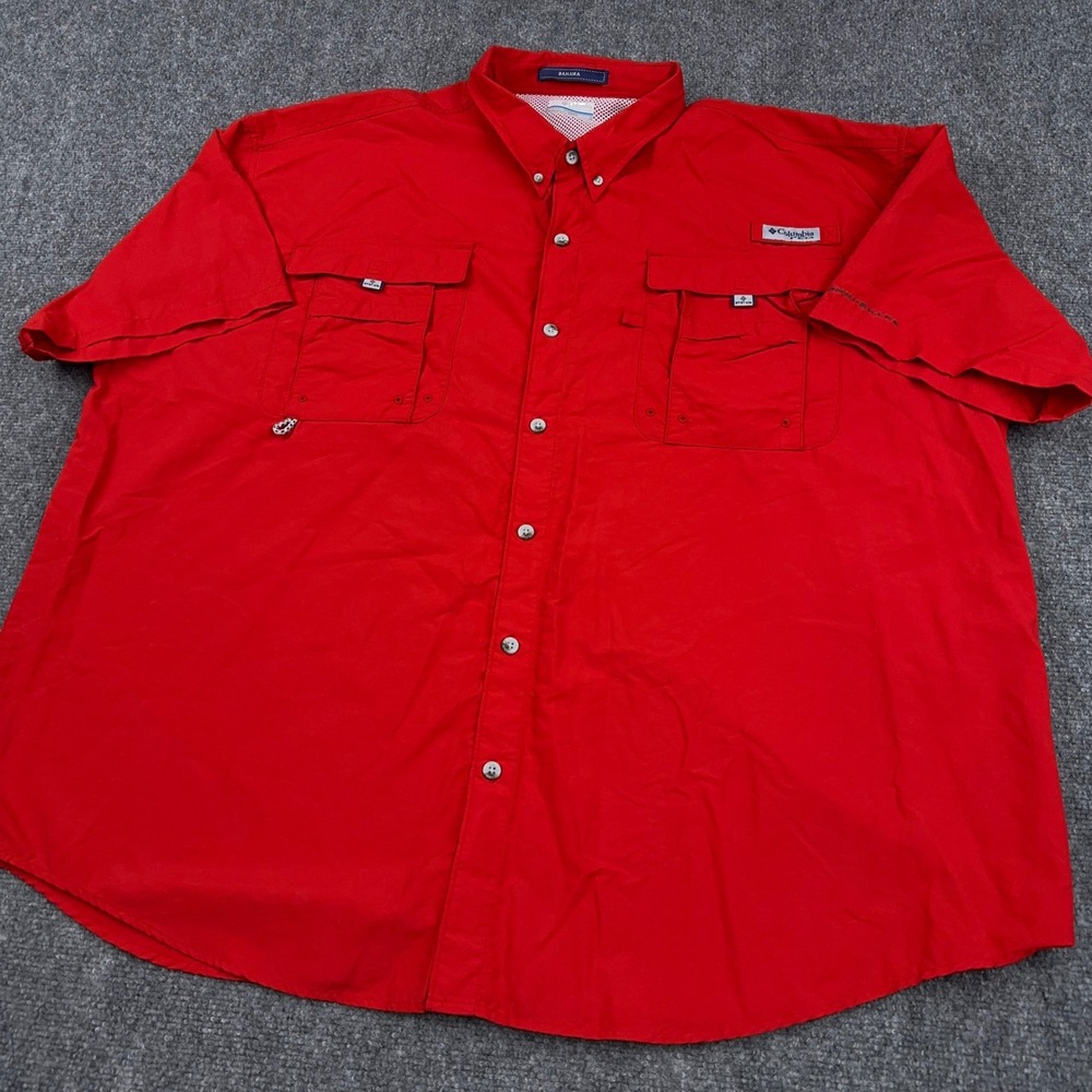 Columbia PFG Bahama II Fishing Shirt Men 3XL Red Short Sleeve Button Down Vented